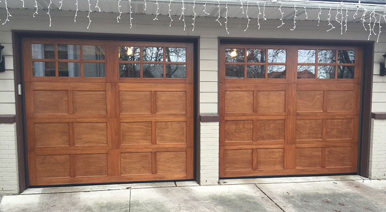 Picture of wood garage door.